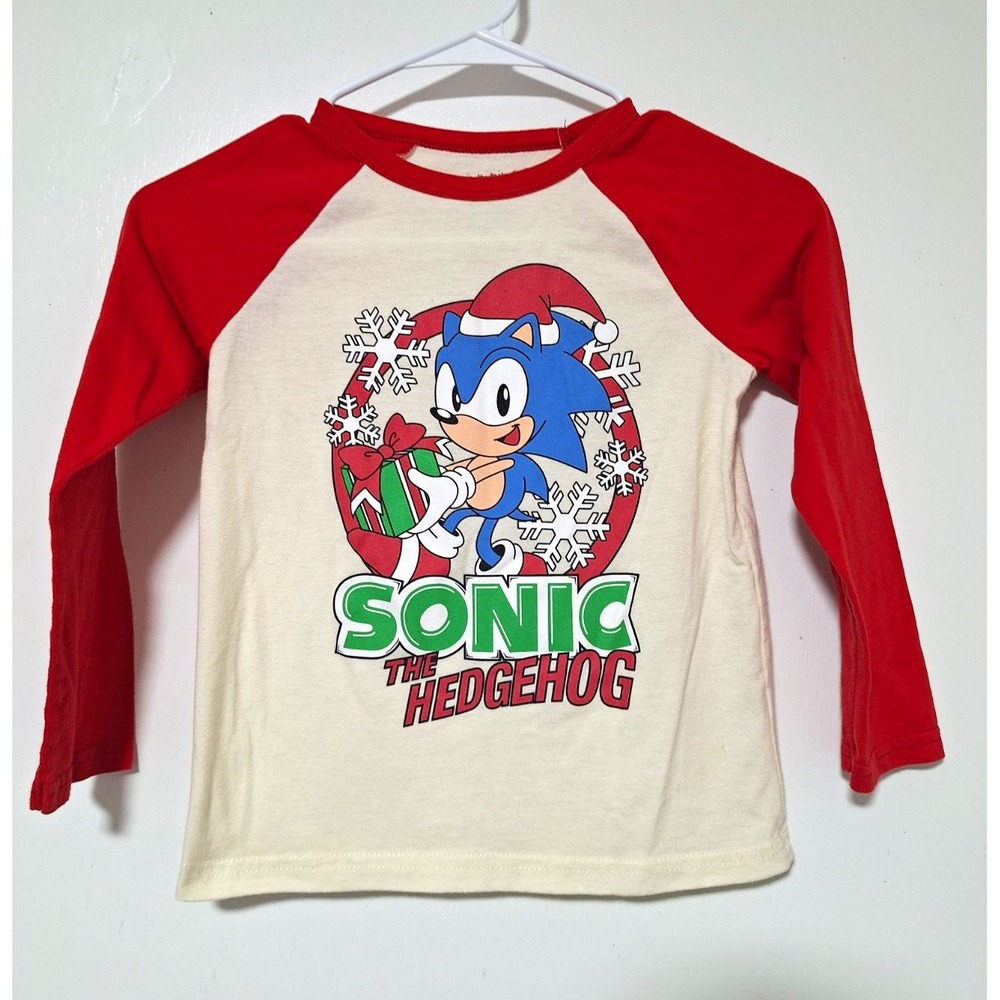 Jumping Beans Sonic The Hedgehog Kids Santa Christmas Shirt Size 5 Long Sleeve